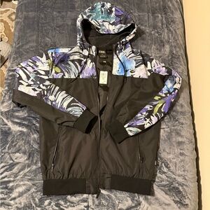 CSG Black Hooded Lightweight Jacket with Purple & Blue Print